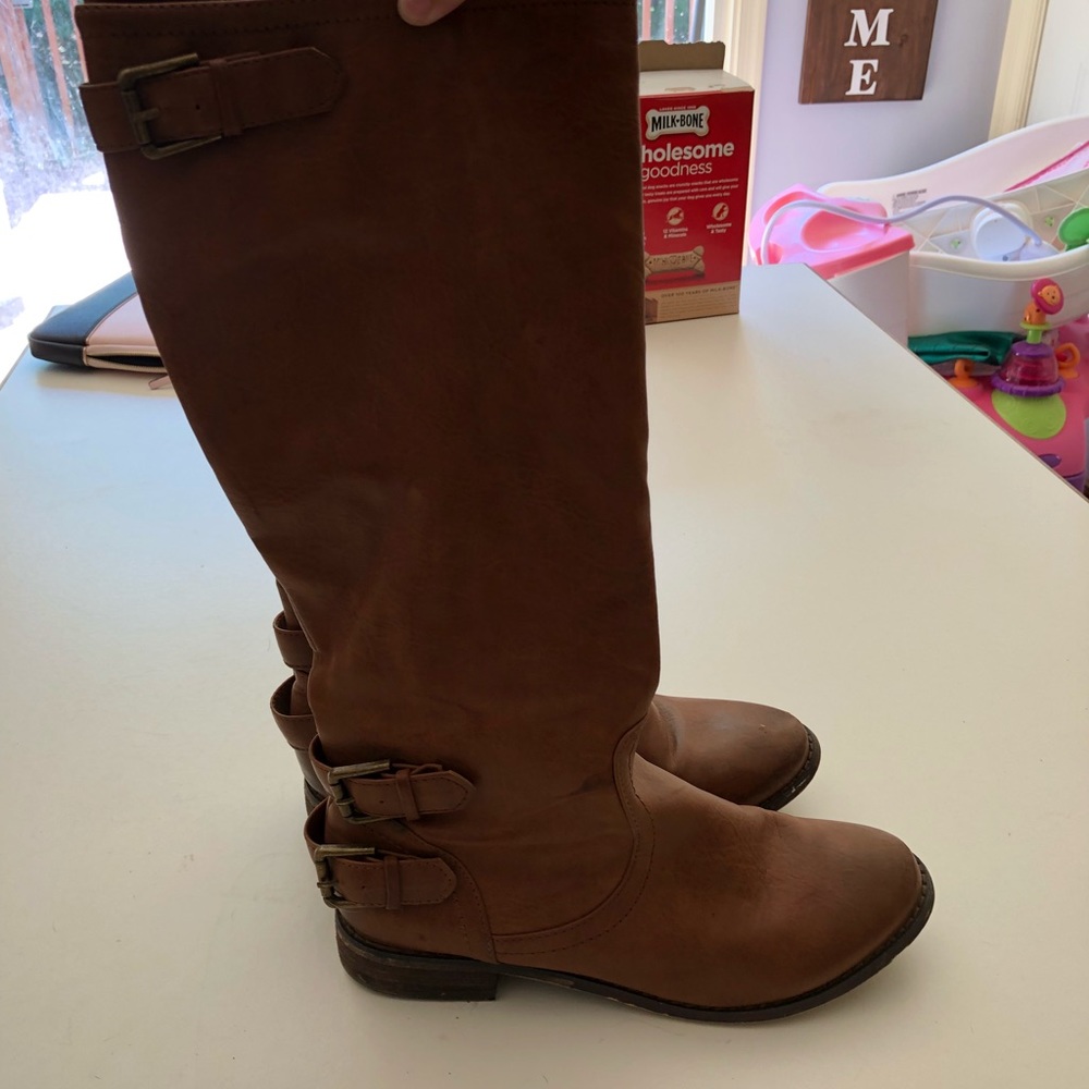 Tan boots.